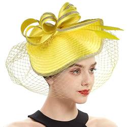 OSALADI Fascinator-Hut Für Damen 1950Er-Jahre-Vintage-Fascinator-Blumenhut Mit Haarreifen -Teeparty-Kopfbedeckung Für Hochzeitsfeier Gelb von OSALADI