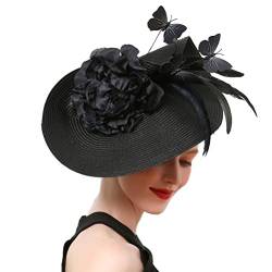 OSALADI Fascinator-Hut Für Damen Vintage-Blumen-Schmetterlings-Fascinator-Derby-Hut Fascinator-Stirnband -Teeparty-Kopfbedeckung Für Hochzeitsfeier Schwarz von OSALADI