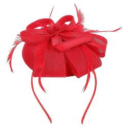 OSALADI Kopfbedeckung Tea-Party-Stirnbänder Roter Fascinator Leinenimitat Frisur Hochzeit Haarband Damen-Haarschmuck Für Party Halloween Weihnachten Fascinator-Stirnband von OSALADI