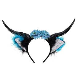 OSALADI Stirnband Halloween Kostüme H?rner Stirnband Devil Horn Stirnband mit Gothic Ochse Horn Haare für Frauen Party Blau Blau Mädchenkleidung von OSALADI