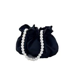 Mini weiße Perlen-Eimertasche, kleine Perlen-Puppentaschen für Hochzeit, Abendparty, Satin-Tasche, Damen-Clutch, Brautjungfern-Handtasche von OSKOUR