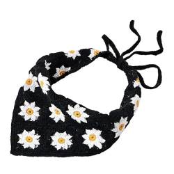 Schwarze Sonnenblume, Vintage, handgefertigt, gehäkelt, Haarbandana, Haarschal, Dreiecks-Stirnbänder, Häkel-Haarband, Kopftuch für Frauen und Mädchen von OSKOUR