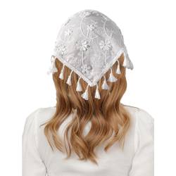 Weiße Blumenspitze, handgefertigt, gehäkelt, Haarbandana, Haarschal, Dreiecks-Stirnbänder, Häkelhaarband, Kopftuch für Frauen und Mädchen von OSKOUR