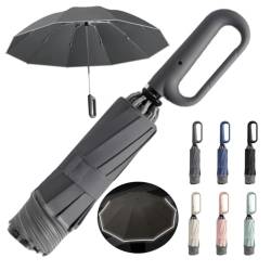 OSMARI Einfarbiger Business-Regenschirm mit Ringschnalle und reflektierendem Sicherheitsstreifen, stabil, winddicht, automatische Aluminiumlegierung, umgekehrter faltbarer Regenschirm, von OSMARI