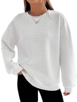 OSNCG Damen T-Shirt Pullover Rundhals Sweatshirt Waffel Tops Loose Fit Frauen Langarm Winter, weiß, 46 von OSNCG