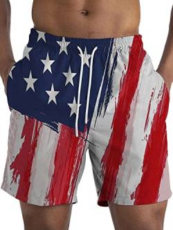 OSNCG Kurze Herren-Sommerhose, Badehose, amerikanische Flagge, bedruckt, Strand-Shorts, 4. Juli, klassische Passform, Strandmode, Mini-Hose, Sport, Style-e, 5X-Large von OSNCG