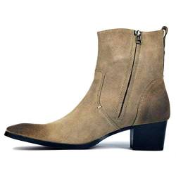 OSSTONE Chelsea Stiefel für Männer High Heels Herren Kleid Schuhe Reißverschluss Stiefel JY002-DE beige Wildleder 10 von OSSTONE