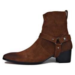 OSSTONE Chelsea Stiefel für Männer High Heels Herren Kleid Schuhe Reißverschluss Stiefel JY002-DE braunes Wildleder mit Gürtel 9.5 von OSSTONE