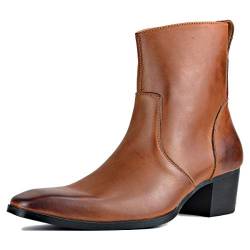 OSSTONE Chelsea Stiefel für Männer High Heels Herren Kleid Schuhe Reißverschluss Stiefel OS-JY002-Brown-10 von OSSTONE