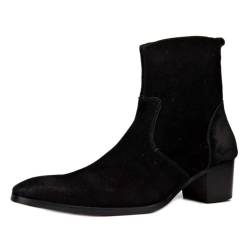 OSSTONE Chelsea Stiefel für Männer High Heels Herren Kleid Schuhe Reißverschluss Stiefel OS-VF1088-BlackSuede-12 von OSSTONE