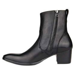 OSSTONE Chelsea Stiefel für Männer High Heels Herren Kleid Schuhe Reißverschluss Stiefel OS-VF1088-DE Schwarz 12 von OSSTONE