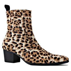 OSSTONE Chelsea Stiefel für Männer High Heels Herren Kleid Schuhe Reißverschluss Stiefel Pony Hair Leopard OS-JY012-A-DE Hellbraun 10 von OSSTONE