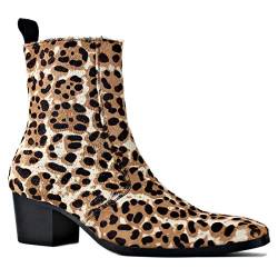 OSSTONE Chelsea Stiefel für Männer High Heels Herren Kleid Schuhe Reißverschluss Stiefel Pony Hair Leopard OS-JY012-A-DE Hellbraun 10.5 von OSSTONE