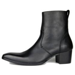OSSTONE Chelsea Stiefel für Männer Leder High Heels Herren Kleid Western Schuhe Reißverschluss Stiefel OZ-JY002-BLack-11 von OSSTONE