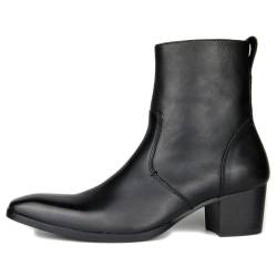 OSSTONE Chelsea Stiefel für Männer Leder High Heels Herren Kleid Western Schuhe Reißverschluss Stiefel OZ-JY002-BLack-11.5 von OSSTONE