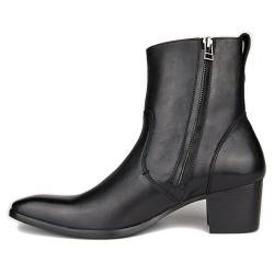 OSSTONE Chelsea Stiefel für Männer Leder High Heels Herren Kleid Western Schuhe Reißverschluss Stiefel OZ-JY002-BLack-9.5 von OSSTONE