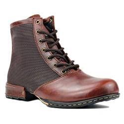 OSSTONE Herren Leder chukkastiefel Worker Biker Boots-Motorrad-Leder-Schuhe für Schnürstiefeletten Boots 5008-2-Rot-Braun 12 von OSSTONE