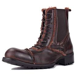 OSSTONE Herren Leder chukkastiefel Worker Biker Boots-Motorrad-Leder-Schuhe für Schnürstiefeletten Boots OS-JH101-Brown-9 von OSSTONE