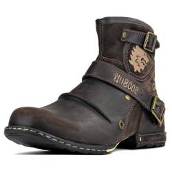 OSSTONE Herren Leder chukkastiefel Worker Biker Boots-Motorrad-Leder-Schuhe für reißverschluss Schnürstiefeletten Boots 5008-1-D Dunkel Braun 11 von OSSTONE