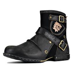 OSSTONE Herren Leder chukkastiefel Worker Biker Boots-Motorrad-Leder-Schuhe für reißverschluss Schnürstiefeletten Boots 5008-1-D2 Retro Schwarz 12 von OSSTONE