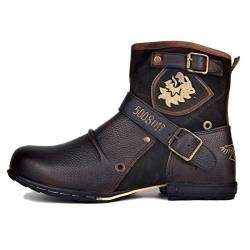 OSSTONE Herren Stiefel aus Rindsleder, Lederstiefel mit Gummisohle Biker Motorrad Boots mit Reißverschluss, 6.5" Männer Stiefeletten mit 0.98" Absatz OS-5008-1-N-S-Brown-14 von OSSTONE