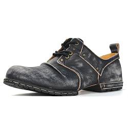 OSSTONE Motorradstiefel für Männer Vintage Borsten Schwarz Knöchel Walking Mode Lace-Up Leder Chukka Stiefel Herren Freizeitschuhe OS-6015-1-E-10.5-R von OSSTONE