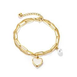 OSTAN Damen Armband Edelstahl Armbänder mit Herz Anhänger (Herz Anhänger Gold) von OSTAN