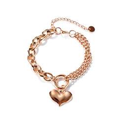OSTAN Damen Armband Edelstahl Armbänder mit Herz Anhänger Silber farbe (Rosengold) von OSTAN