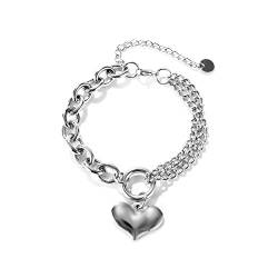 OSTAN Damen Armband Edelstahl Armbänder mit Herz Anhänger Silber farbe (Silber) von OSTAN
