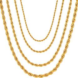 OSTAN Herren/Damen Halskette Edelstahl Verdrehte Kette Seilkette Kordelkette Breite 2-5 MM Länge 45-80 CM Gold (60.00, Breite:5 mm, 1 Stücke) von OSTAN