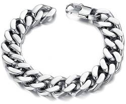 OSTAN Herren Armband Edelstahl Armreifen Fahrradkette für Männer Silber (Länge: 21.5 cm; Breite: 1.2cm) von OSTAN