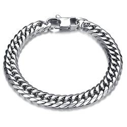 OSTAN Herren Edelstahl Armbänder Rock Band Armreif Link Hip-Hop Kette Armband Breite 8/9.5/12/14MM Kettelänge 20/21/22 CM wählbar Silber (Breite: 14 mm, 22) von OSTAN