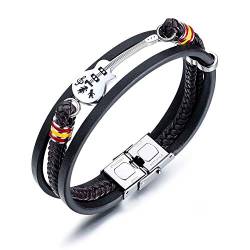 OSTAN Herren Leder Armband Geflochtenes Edelstahl Gitarre Schwarz Lederarmband für Männer von OSTAN