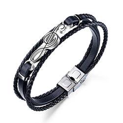 OSTAN Herren Leder Armband Geflochtenes Edelstahl Schwarz Lederarmband für Männer von OSTAN