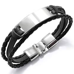 OSTAN Herren Leder Armband Geflochtenes Edelstahl Schwarz Lederarmband für Männer von OSTAN