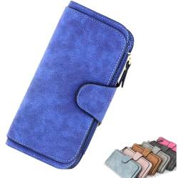 OSTRI Retro Glamorous Multiple Slots Women Wallets, PU Leather Trifold Wallets, Long Design Lady Fashion Wallets (Blue,one Size) von OSTRI