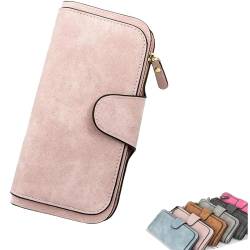 OSTRI Retro Glamorous Multiple Slots Women Wallets, PU Leather Trifold Wallets, Long Design Lady Fashion Wallets (Light pink,one Size) von OSTRI