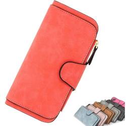 OSTRI Retro Glamorous Multiple Slots Women Wallets, PU Leather Trifold Wallets, Long Design Lady Fashion Wallets (Rose red,one Size) von OSTRI