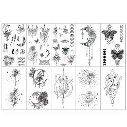 10 Blatt schwarze temporäre Tattoos für Frauen, Erwachsene, Rose, Lotus, Mandala, Blume, realistische Fake-Tattoos, Mädchen, temporäre Tattoos zum Aufkleben auf die Haut, Armstulpen von OSUWLSI
