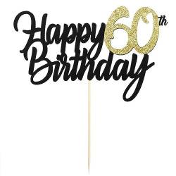OSUWLSI 60 Tortenaufsätze zum 60. Geburtstag, Tortenaufsätze, Geburtstagsfeier, Dekorationszubehör, Gold und Schwarz, 1 Packung von OSUWLSI