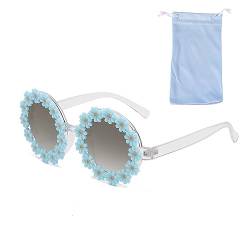 OSUWLSI Süße Gänseblümchen-Sonnenbrille,runde Sonnenbrille mit Blumenmuster,UV400,Unisex-Sonnenbrille,Partybrille,rund für Reisen,Strand (Blau) von OSUWLSI