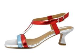 OSVALDO PERICOLI Damen-Sandalen aus Leder, mehrfarbig, Rot, Blau, Silber, mittlerer Absatz 6 cm, 5000, Silber mehrfarbig, 37 EU von OSVALDO PERICOLI