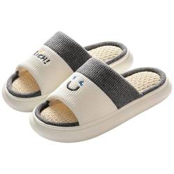 OSVINO Frauen Offene Zehenpartie Baumwolle Leinen Hausschuhe Indoor EVA Dicke Sohle Rutschfeste Hausschuhe Atmungsaktiv Elastisch Memory Foam Bequem Sommer Haus Schuh, grau, 41/44 EU von OSVINO