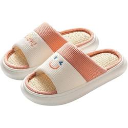 OSVINO Frauen Offene Zehenpartie Baumwolle Leinen Hausschuhe Indoor EVA Dicke Sohle Rutschfeste Hausschuhe Atmungsaktiv Elastisch Memory Foam Bequem Sommer Haus Schuh, rose, 34.5/37 EU von OSVINO