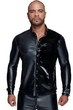 Herren Wetlook-Shirt Langarmshirt T-Shirt Männer Shirt mit Knopfleiste Hemd aus Wetlook-Material in schwarz von Noir Handmade Dessous, Gr.S bis 3XL (XL) von OT