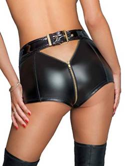 OT Wetlook-Shorts mit Reißverschluss Hot Pants Lack mit Schritt-RV Golden Zip schwarz von Noir Handmade (M) von OT
