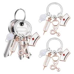 OTAIVE 2 Stück Schlüsselanhänger für Krankenschwester,Krankenschwester Schlüsselanhänger mit Spritze,Krankenschwester Kappe und Stethoskop für Arzt Medizinstudent Krankenschwester Geschenke von OTAIVE