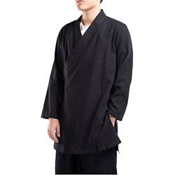 Chinesischer Stil Hanfu -Shirt Herren Jugend Tang Anzug Retro -Stil Leinenjacke Langes Abschnitt Slung Slung Cardigan Robe Black XXL von OTFTHPCW
