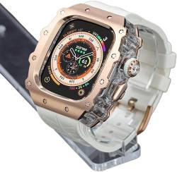 OTGKF Robustes Edelstahl-Uhrenarmband, Mod-Kit, für Apple Watch Serie 9/8/7, 45 mm, Ultra 2, 49 mm, 44 mm, für Herren und Damen, Metallabdeckung, Gummi-Sportuhrarmbänder, für iWatch 49 mm, 45 mm, von OTGKF