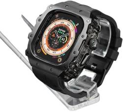 OTGKF Robustes Edelstahl-Uhrenarmband, Mod-Kit, für Apple Watch Serie 9/8/7, 45 mm, Ultra 2, 49 mm, 44 mm, für Herren und Damen, Metallabdeckung, Gummi-Sportuhrarmbänder, für iWatch 49 mm, 45 mm, von OTGKF
